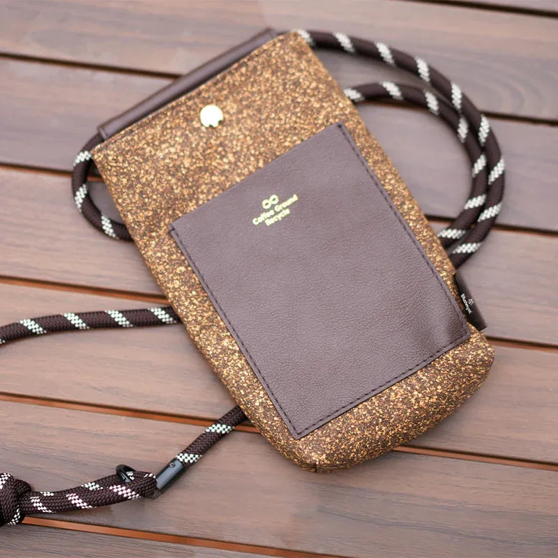Coffee Ground Recycled Long Crossbody Phone Pocket - Coffee Ground Reclaimed Crossbody Phone Bag