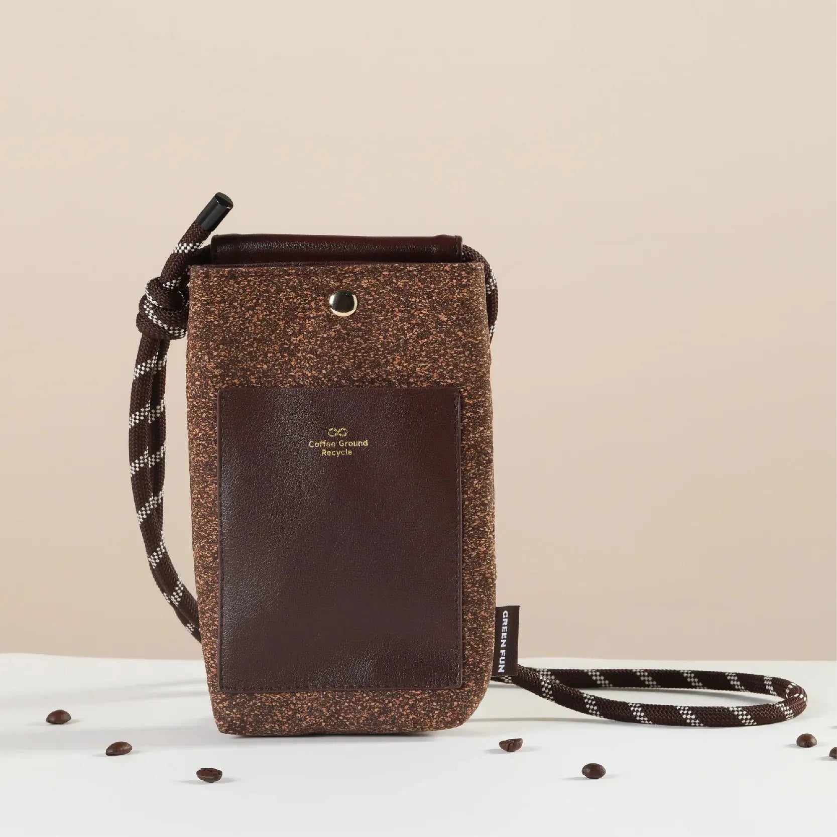 Coffee Ground Recycled Long Crossbody Phone Pocket - Coffee Ground Reclaimed Crossbody Phone Bag