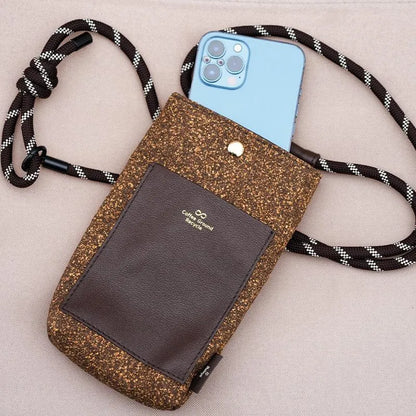 Coffee Ground Recycled Long Crossbody Phone Pocket - Coffee Ground Reclaimed Crossbody Phone Bag