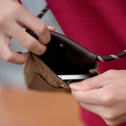 Coffee Ground Recycled Long Crossbody Phone Pocket - Coffee Ground Reclaimed Crossbody Phone Bag