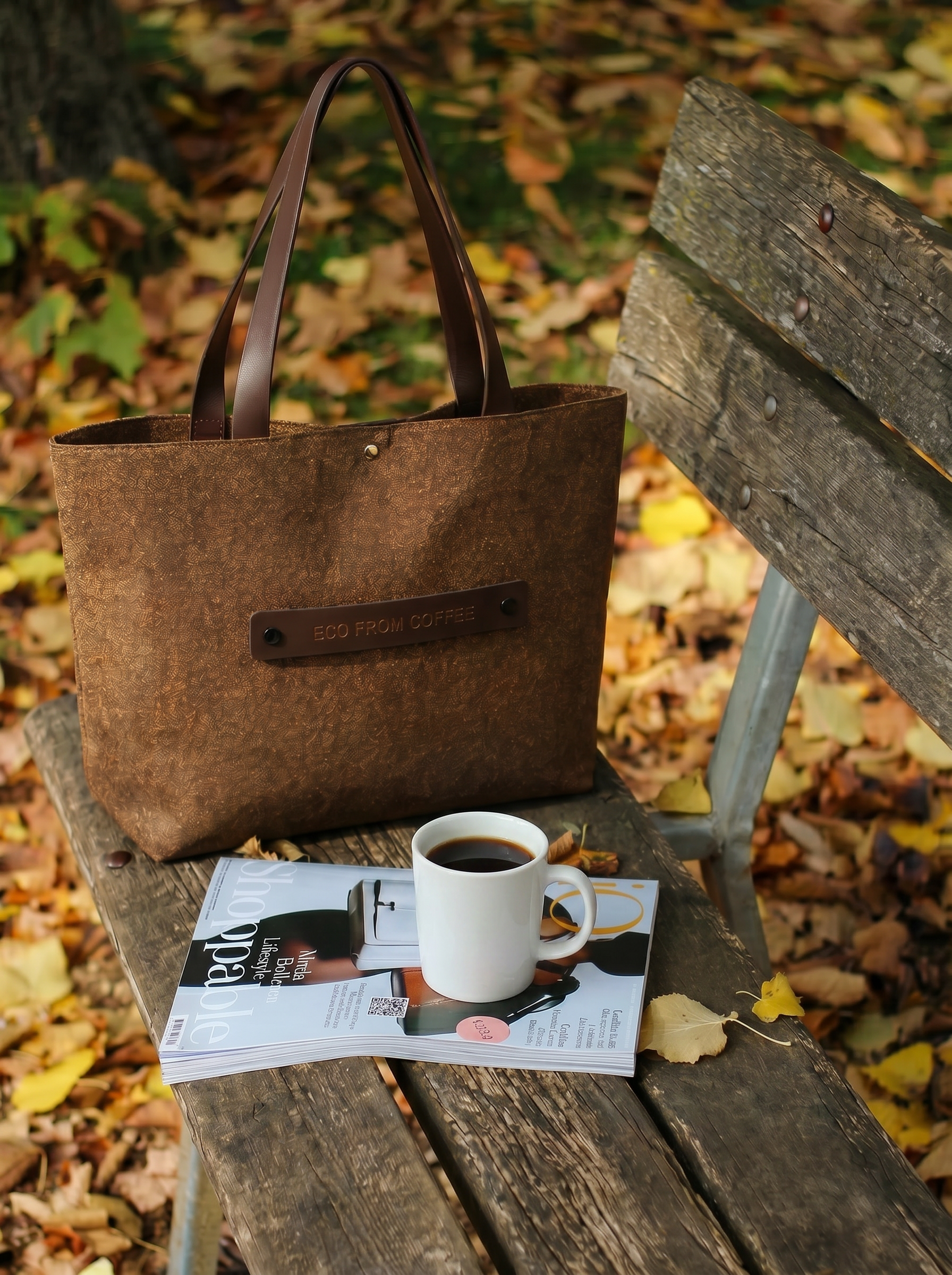 Eco-Coffee Grounds Leather Tote Bag (Includes FREE DIY Charm)